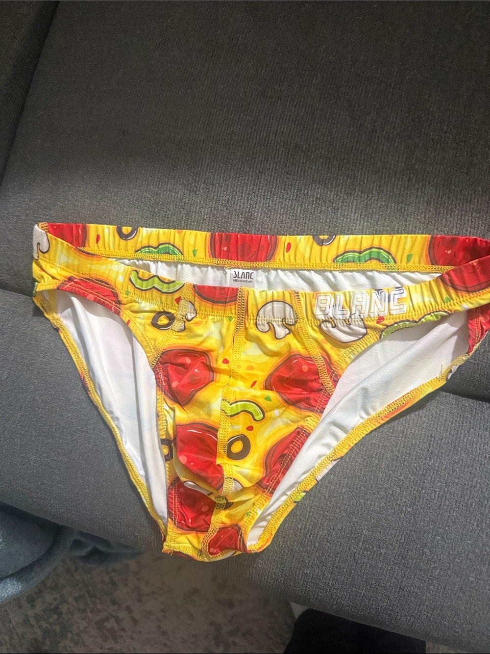 BLANC Menswear Yellow Pizza Print Bikini Briefs